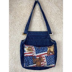 Unique Creations Perfect Purse Denim Jean Patriotic Cowboy/Girl Purse Bag Tote